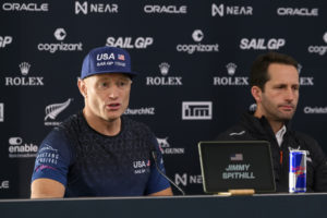 Jimmy Spithill, CEO and driver of USA SailGP Team, speaks to the media during a pre-event press conference