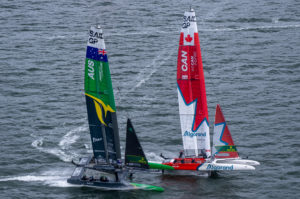 Australia SailGP Team and Canada SailGP Team in action on Race Day 1 of the Mubadala SailGP Season 3 Grand Final in San Francisco, USA. Saturday 6th May 2023.